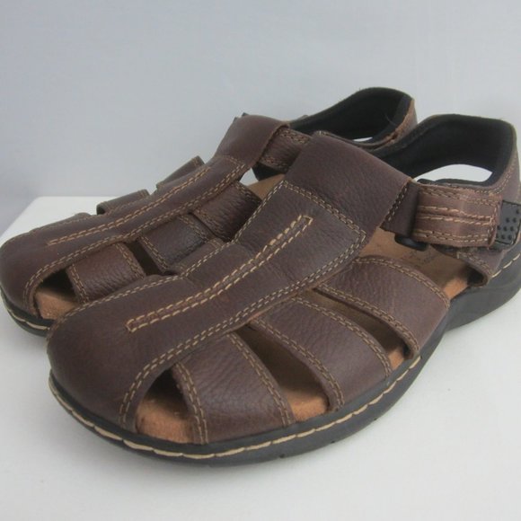 Dr Scholls Sandals Mens 8 M Camden Fisherman Brown Leather Closed Toe Comfort - Picture 1 of 10